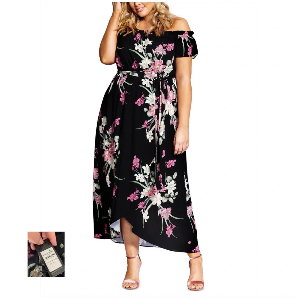 CITY CHIC NWT Black Lady Floral Off Shoulder Dress
